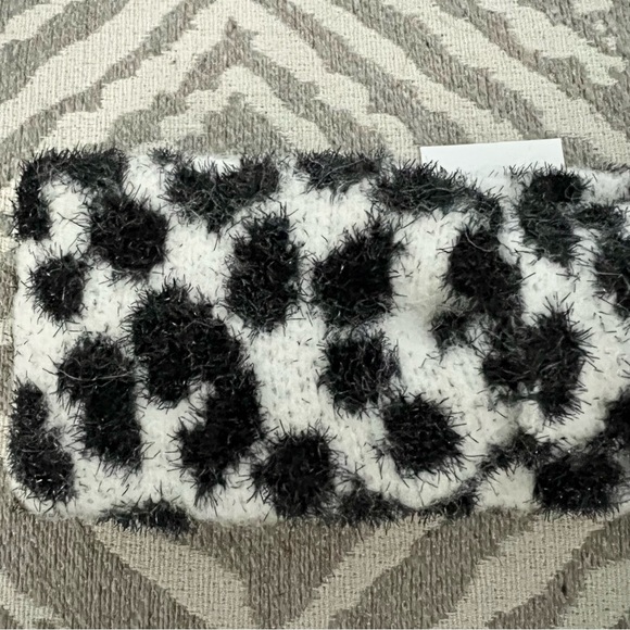 NWT Kate Spade Black Cream Leopard Polka Dot Fuzzy Knotted Cold Weather Headband - Picture 3 of 5